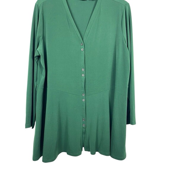Susan Graver Liquid Knit Kelly Green Button Up 2X Long Sleeve Cardigan Tunic Top - Picture 4 of 12